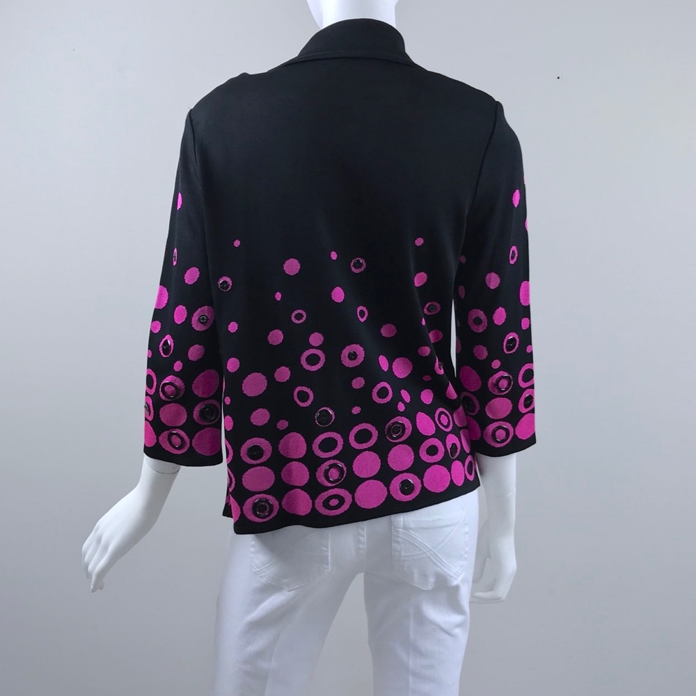 {Ming Wang} Black with Pink Circles Knit Jacket - Picture 6 of 7